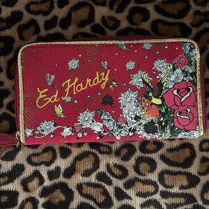 Ed Hardy Red Floral and Butterfly Design